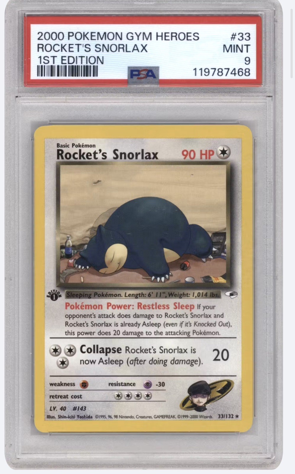 2000 POKEMON GYM HEROES 1ST EDITION #33 ROCKET\'S SNORLAX PSA 9 2000 POKEMON GYM HEROES 1ST EDITION #33 ROCKET\'S SNORLAX PSA 9