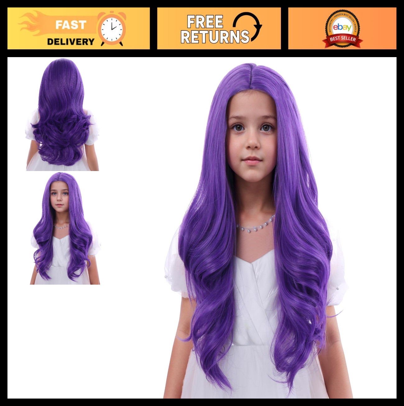 Children Dark Purple Long Wig Kid Long Deep Purple Wavy Curly Wig
