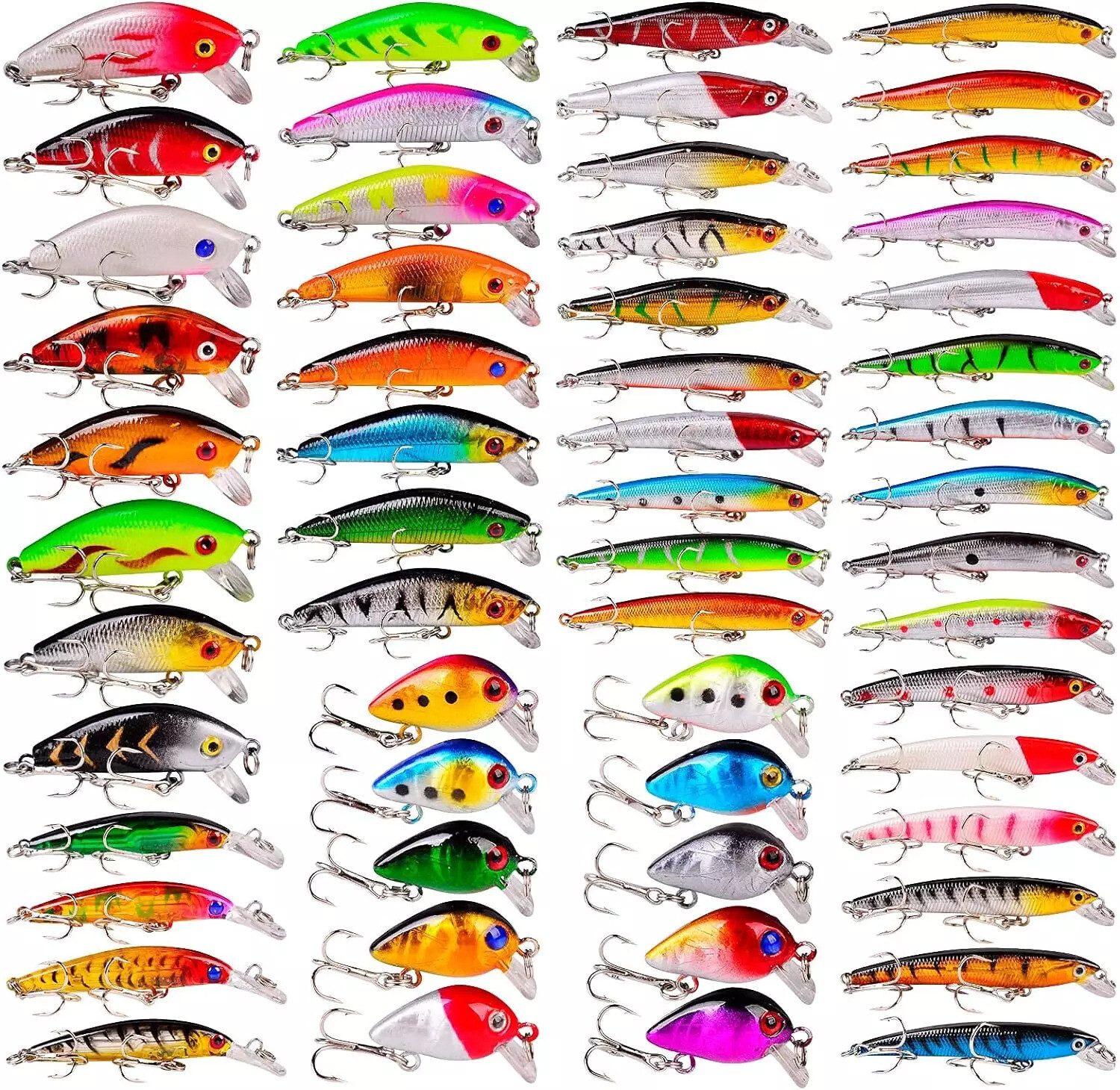 56PCS Lot Mixed Fishing Lures Minnow Lure Hard Artificial Bait Crankbait Kit USA