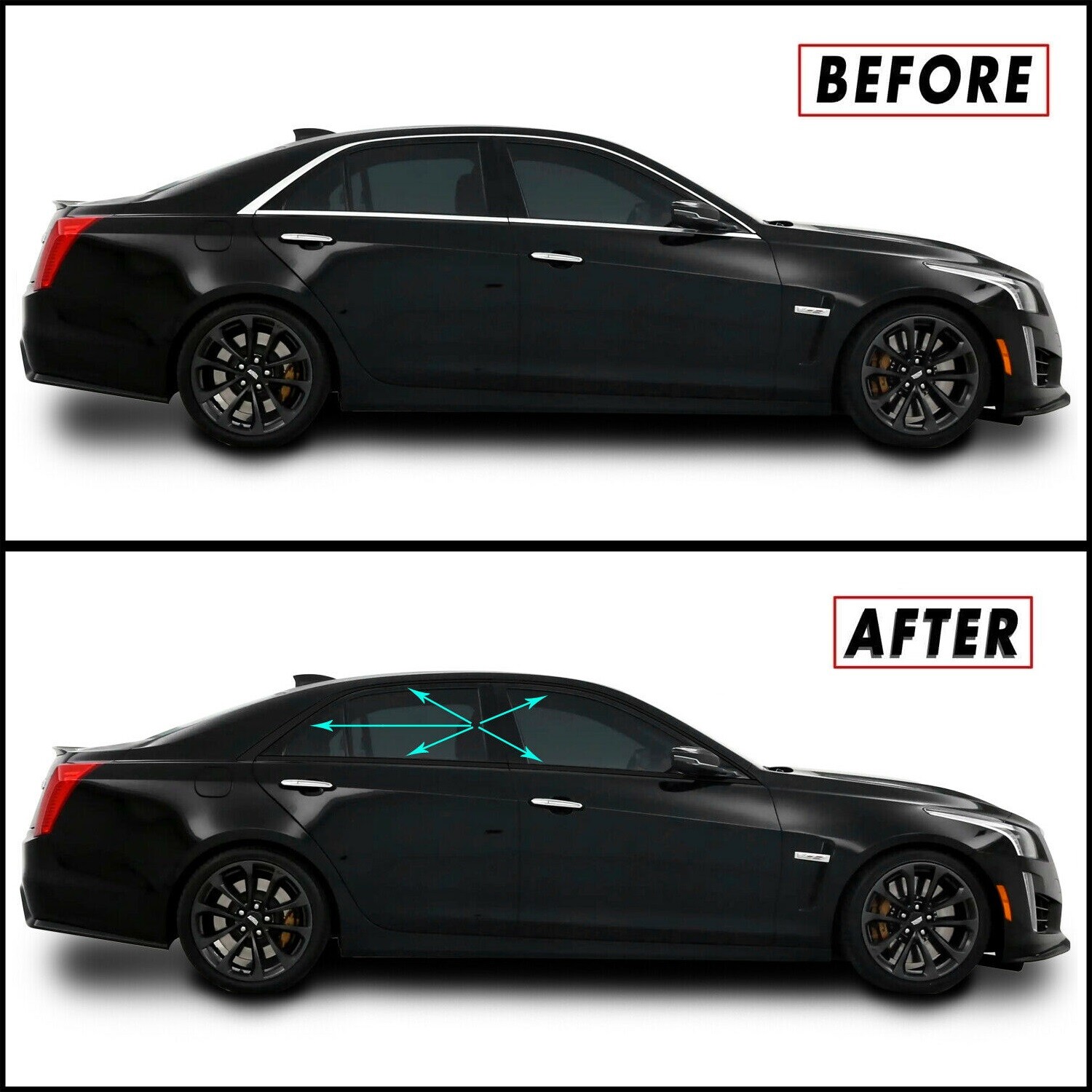 Chrome Delete Blackout Overlay for 2014-19 Cadillac CTS Sedan Window Trim 