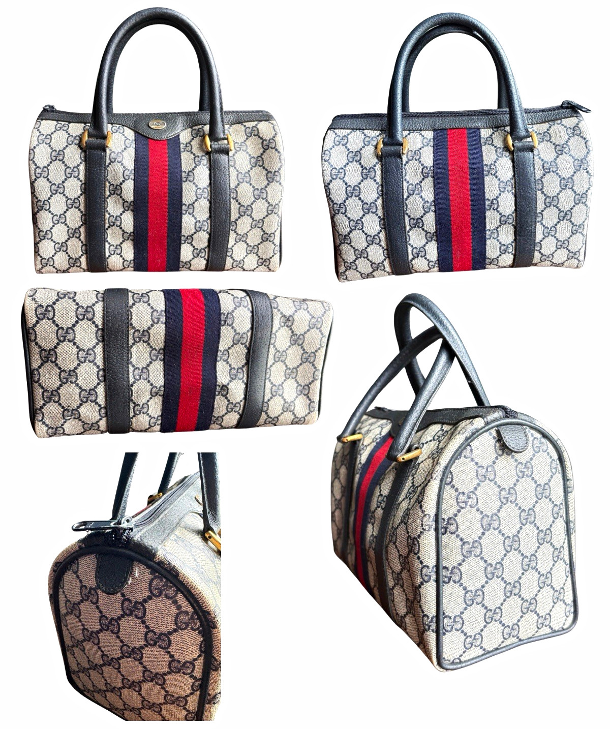 Vintage Gucci Accessory Collection GG Canvas Web Stripe Boston Bag Zip Lined