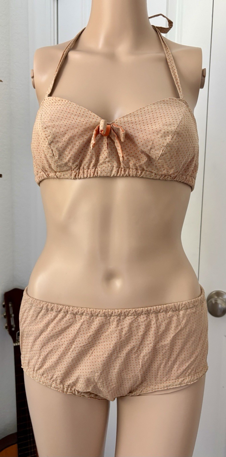Vintage 40s 50s Cotton Polka Dot Bikini Halter High Waist Pinup XS