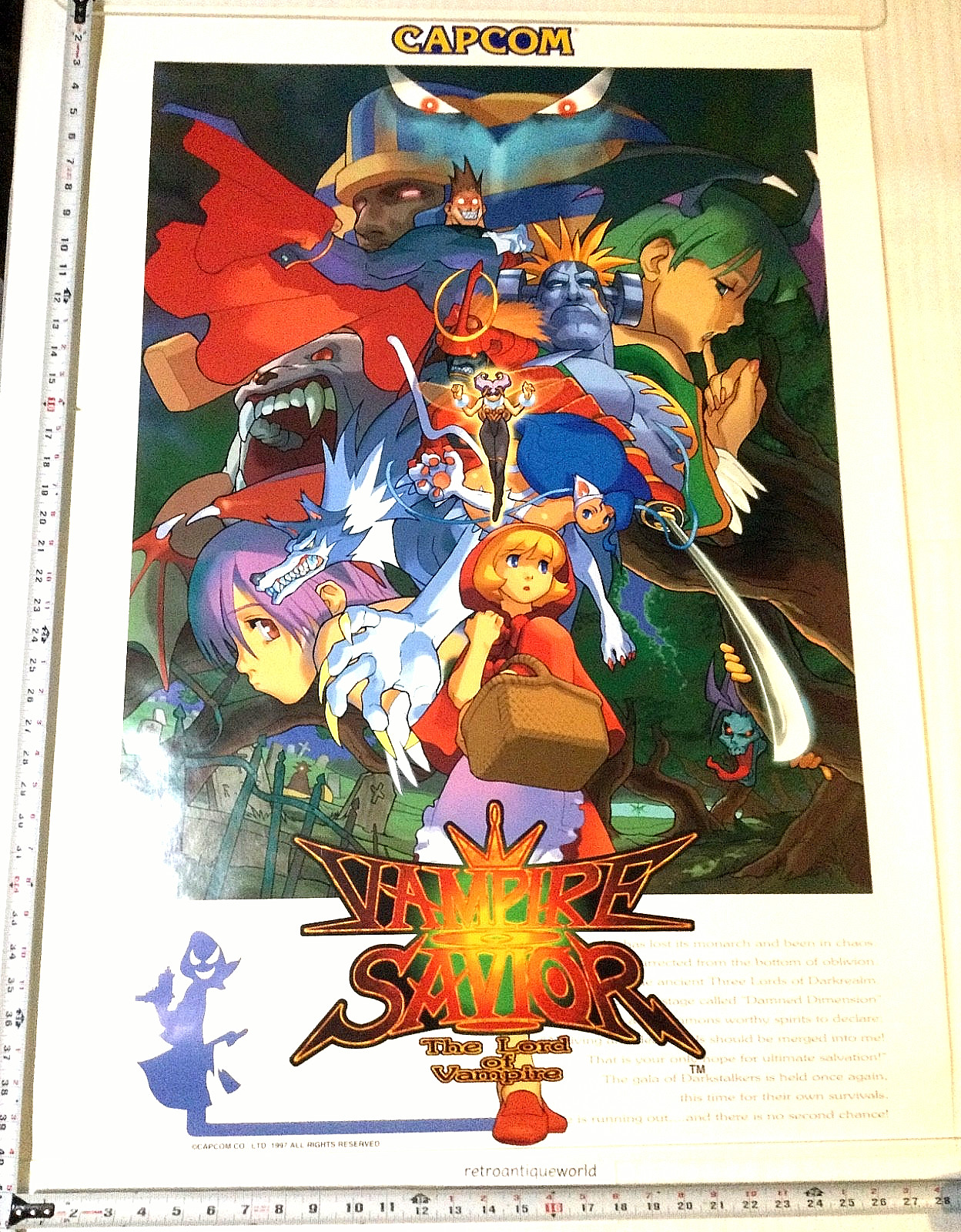 VAMPIRE SAVIOR Darkstalkers BIG Arcade Promo Poster Display 1997 CAPCOM B1 RARE