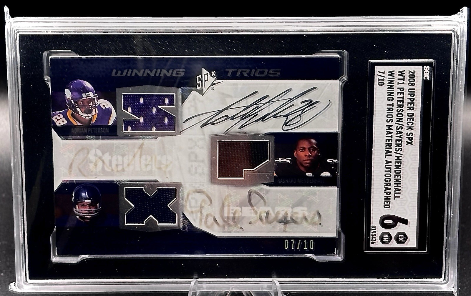 2008 SPx Winning Trios Autographs Gale Sayers Adrian Peterson Mendenhall /10