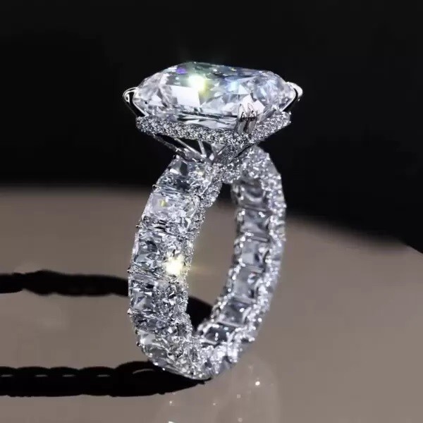 9 ctw Created Radiant Cut Diamond Eternity Engagement Ring 14K White Gold Plated