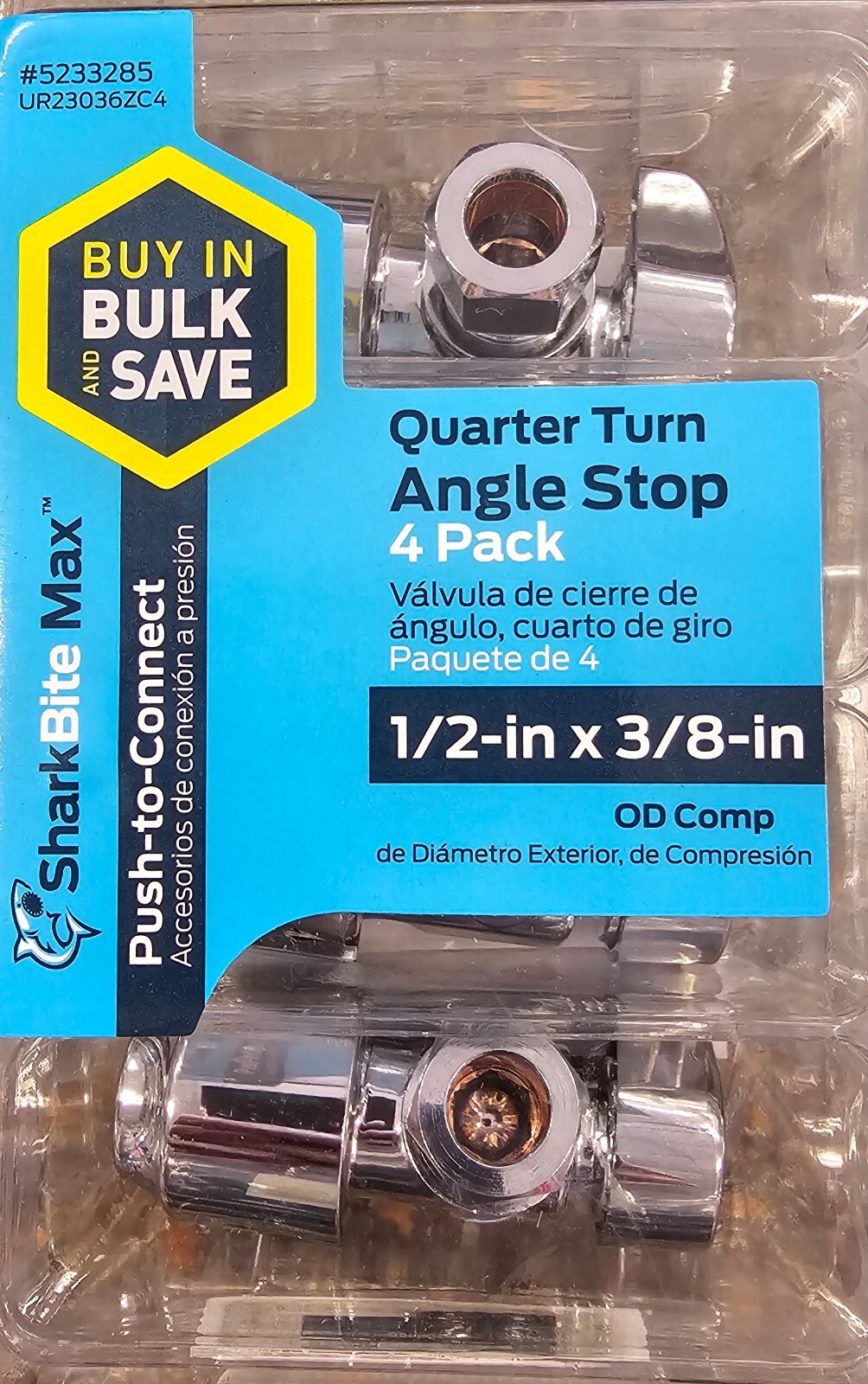 SharkBite UR23036ZC4 Push-to-Connect Angle Stop Valve 1/2 x 3/8 OD Comp SharkBite UR23036ZC4 Push-to-Connect Angle Stop Valve 1/2 x 3/8 OD Comp