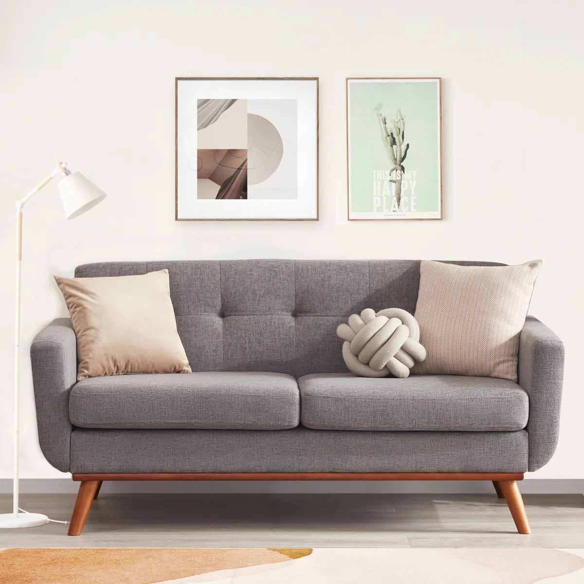 Mid Century Modern Gray Linen 65\