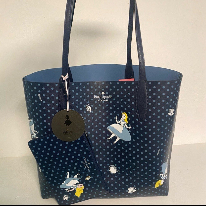 Kate Spade Disney Alice in Wonderland Large Reversible Tote Bag w/ Wristlet NEW