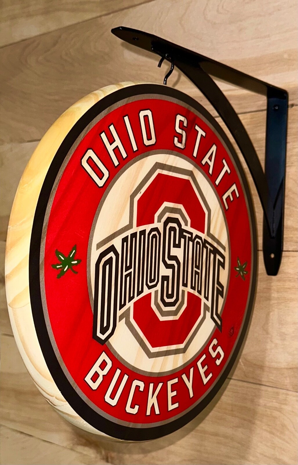 Ohio State Double Sided Sign - 12 in diam, includes hanging bracket Ohio State Double Sided Sign - 12 in diam, includes hanging bracket