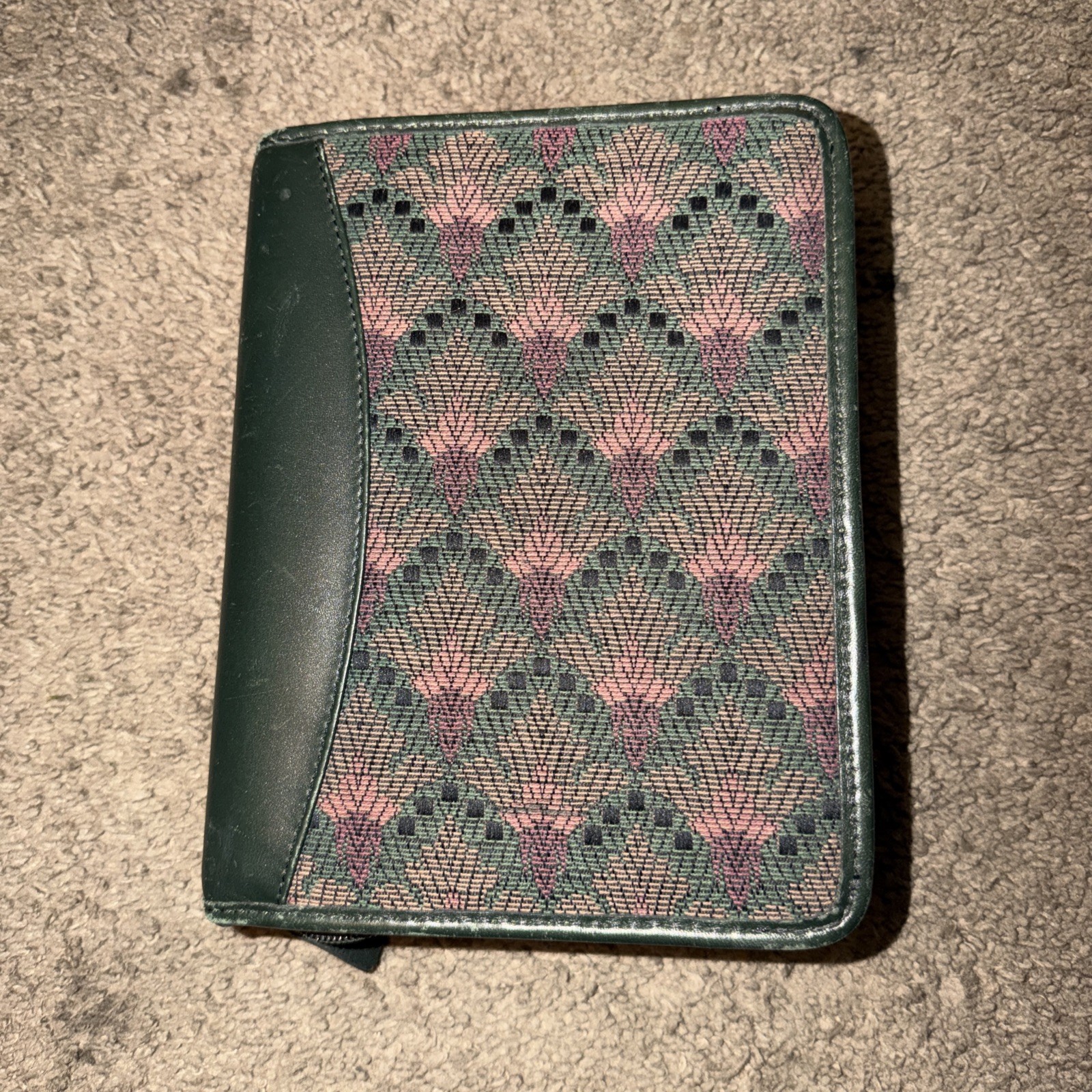 Vintage Franklin Quest 6 Ring Planner Green Leather Woven Tapestry Zip Classic Vintage Franklin Quest 6 Ring Planner Green Leather Woven Tapestry Zip Classic