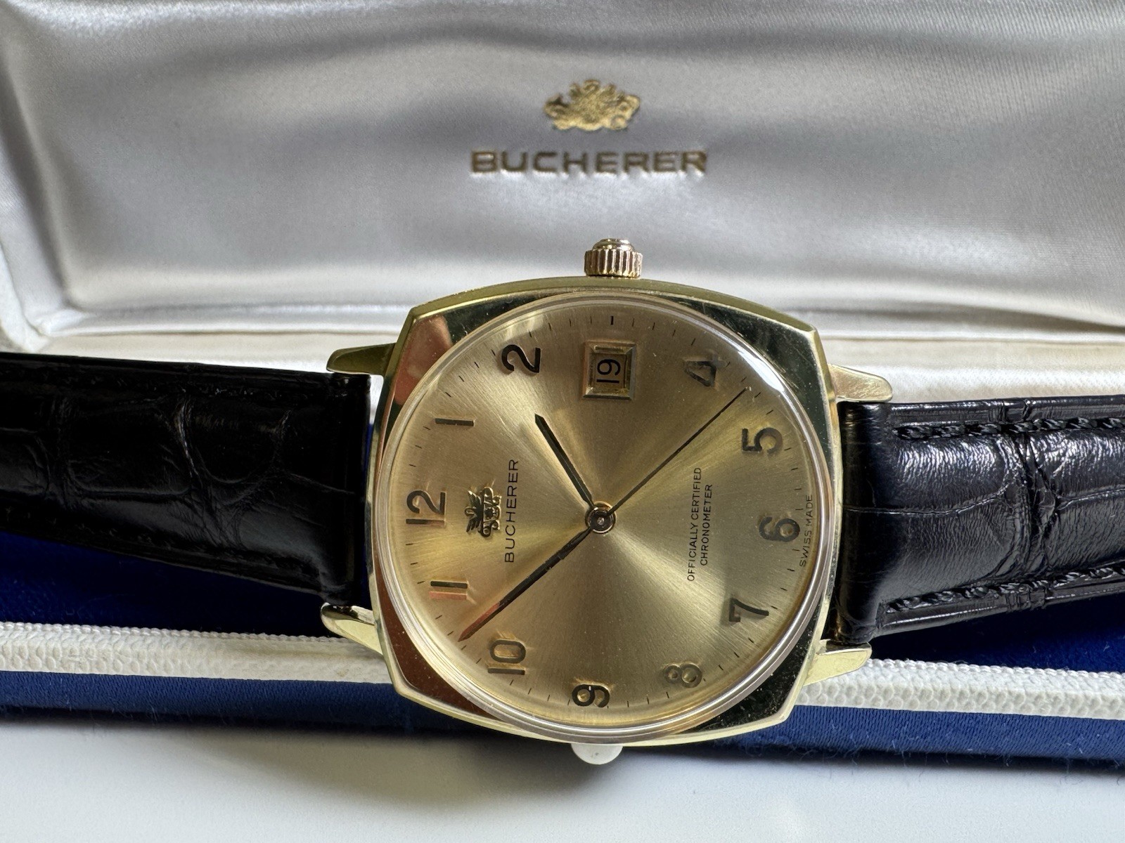 bucherer officially certified chronometer automatic date swiss watch  with box