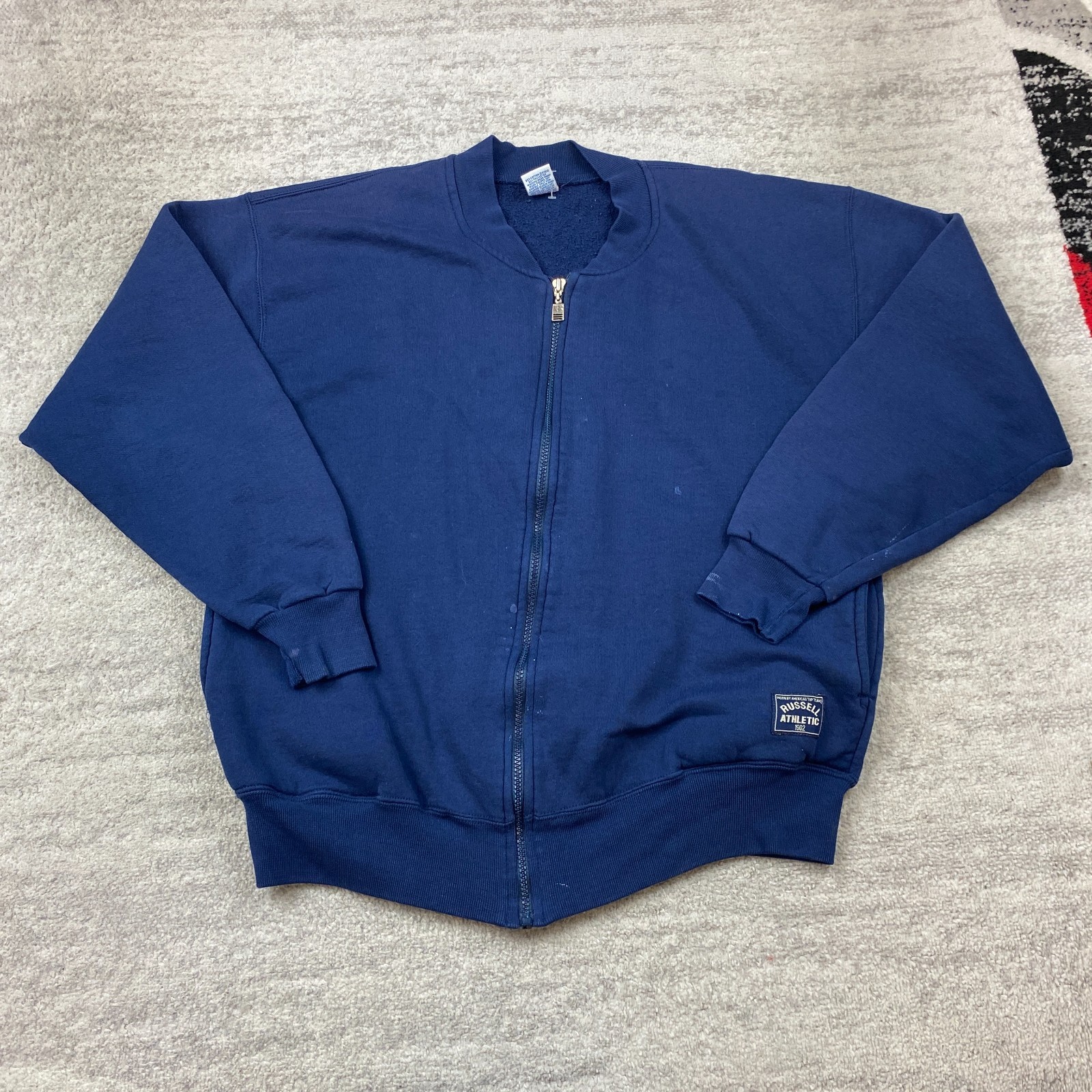 VTG Russell Athletic Full Zip Sweatshirt Large Blue Weave Single Y2K Alt USA 90s