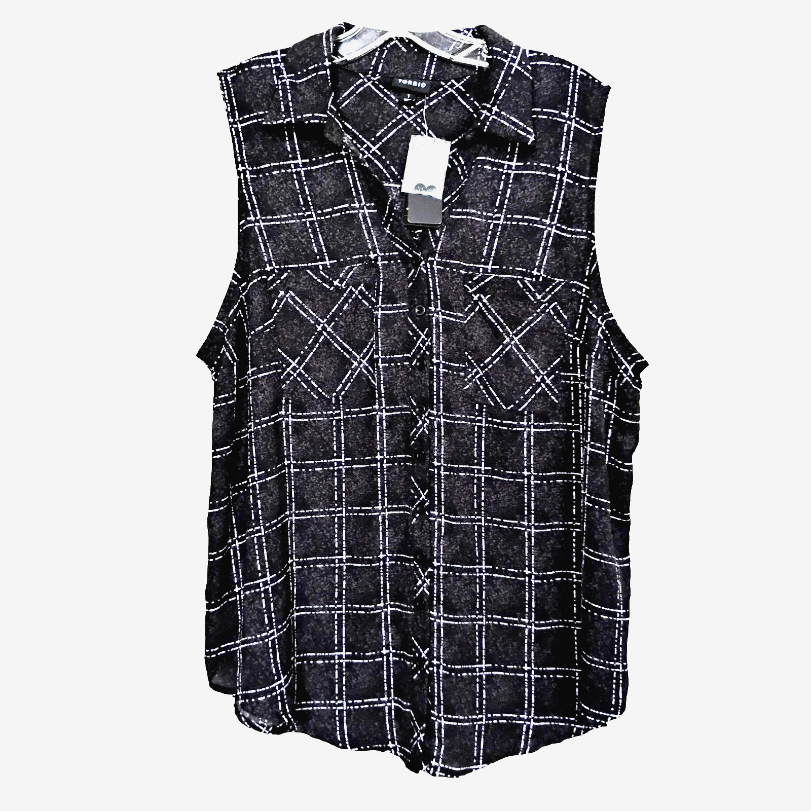 Torrid Blouse Black Plaid Sleeveless Button-up Polyester Shirt Plus Size 1X  NWT