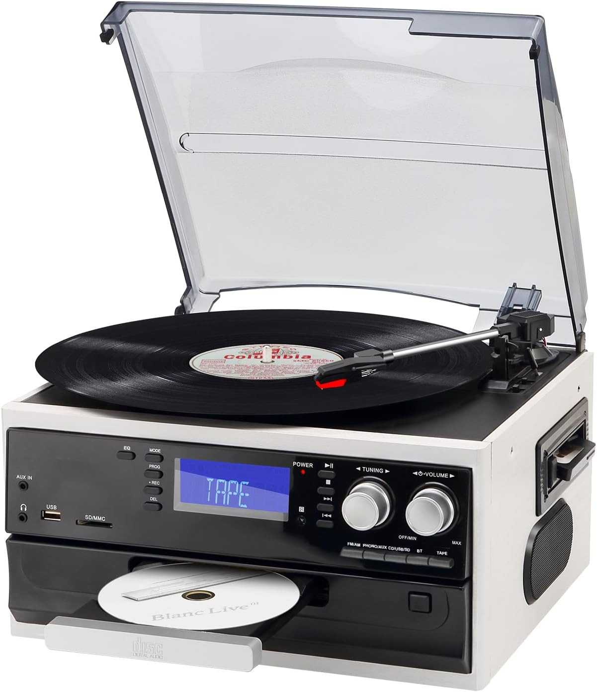 9 in 1 Vintage Record Player with Bluetooth, AM FM Radio, USB SD MMC, CD and Cas