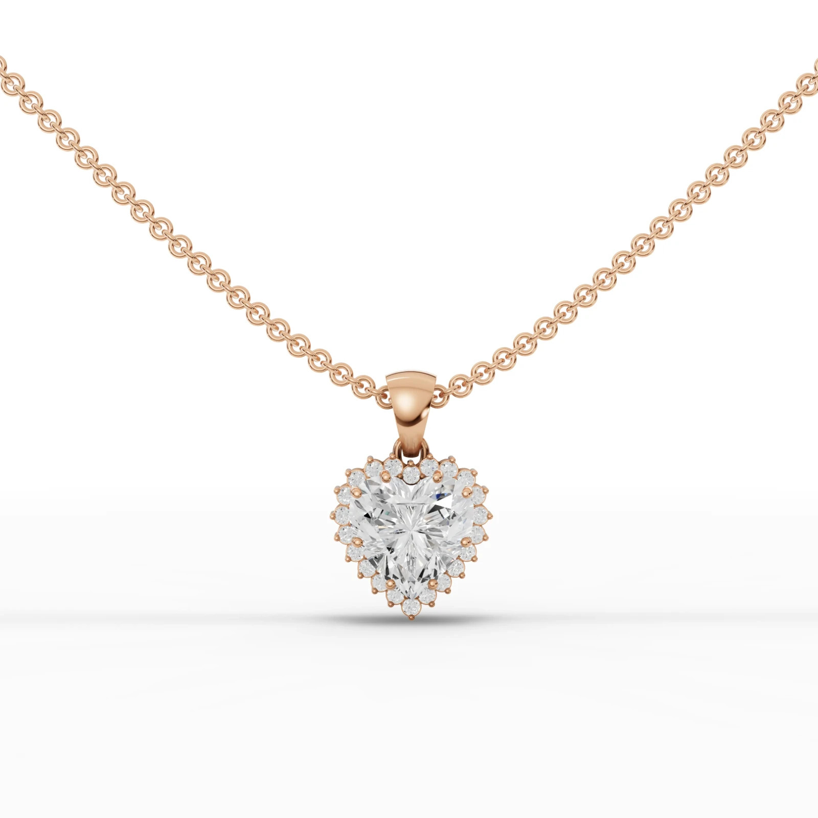 1.63 Ct Heart Lab Grown Diamond Halo Set Pendant Necklace 18k Rose Gold