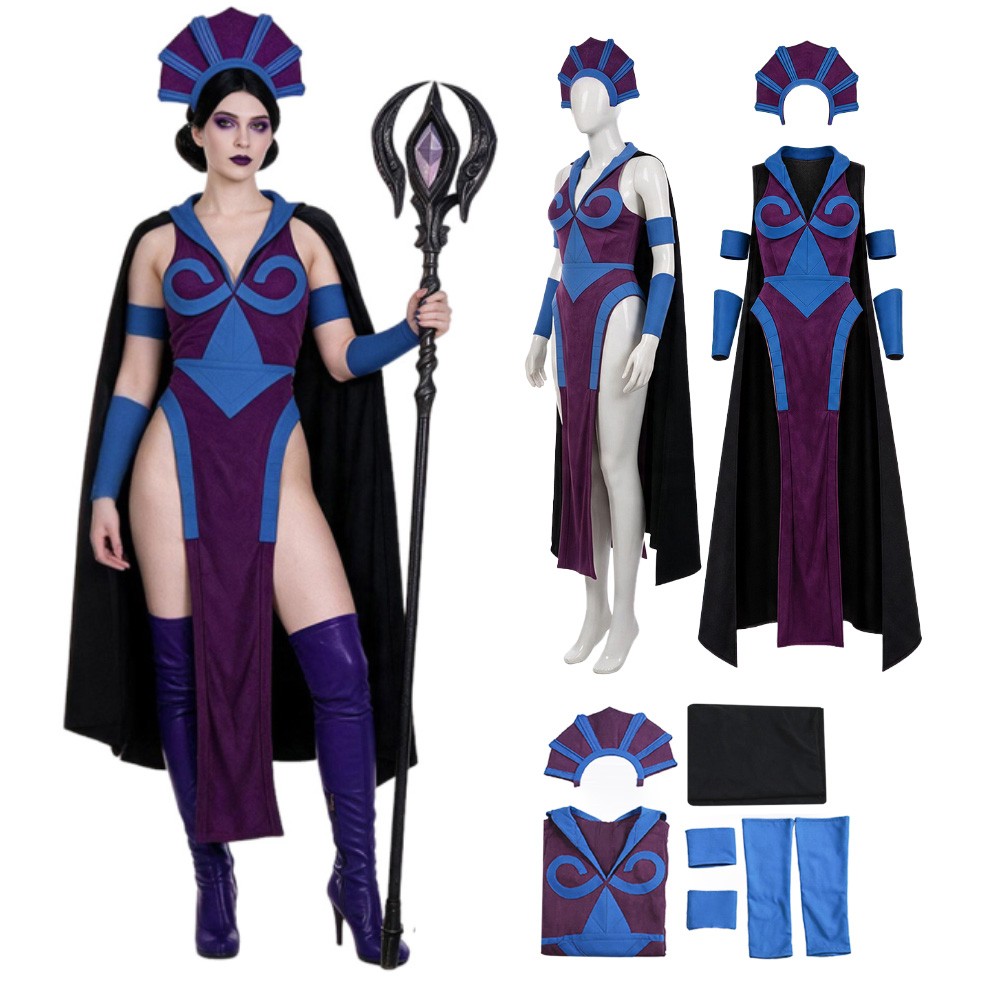 Skeleton King Evil-Lyn Witch Cosplay Skirt Cape Crown Halloween Party Carnival
