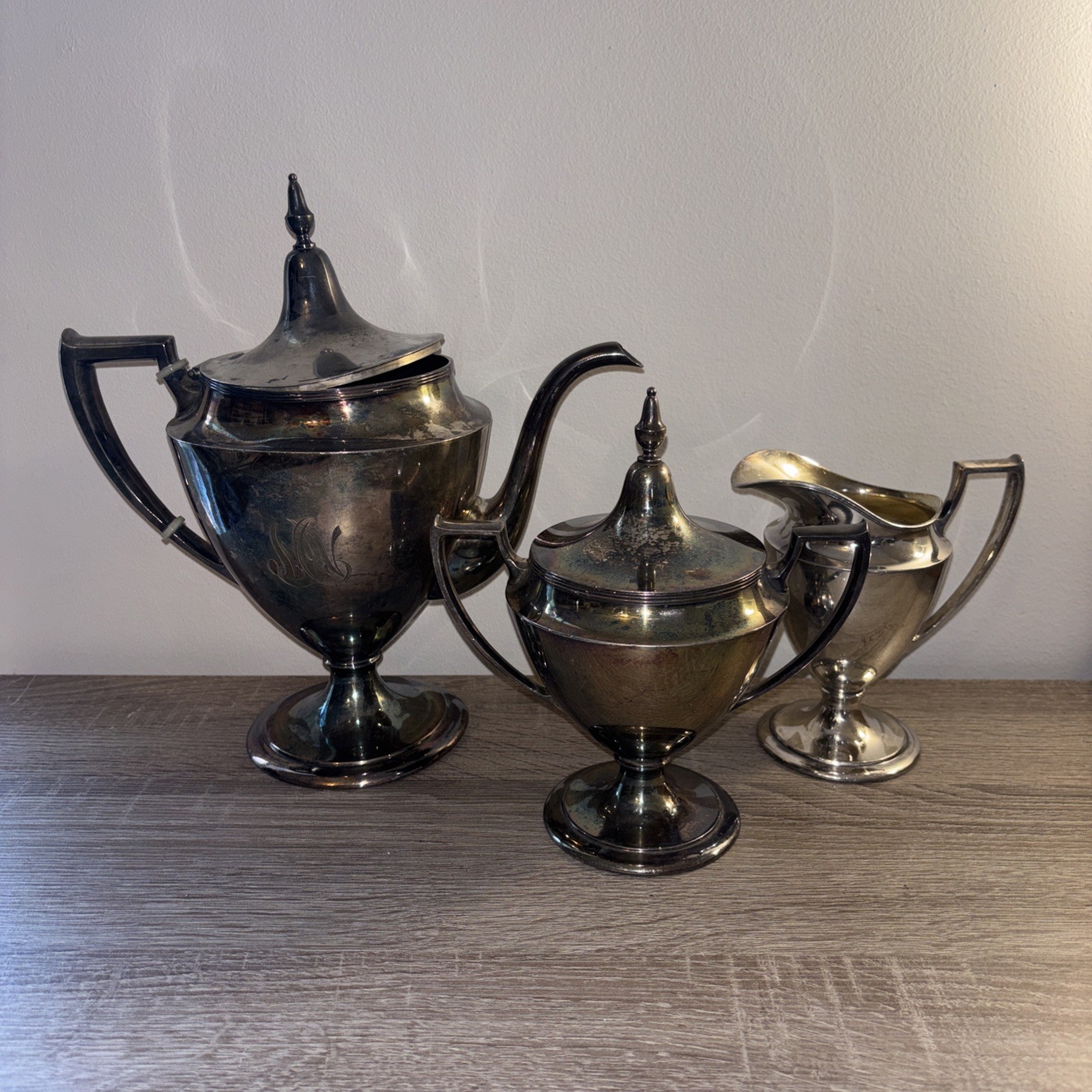 Vintage Pairpoint Mfg. Co. Quadruple Plate Sugar Bowl  Creamer  Coffee Pitcher
