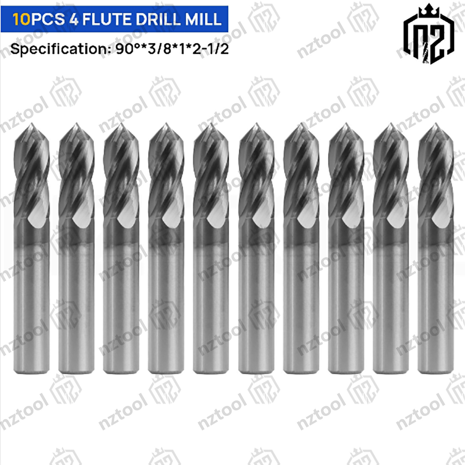 10PCS 4 Flute 90 Degree 3/8