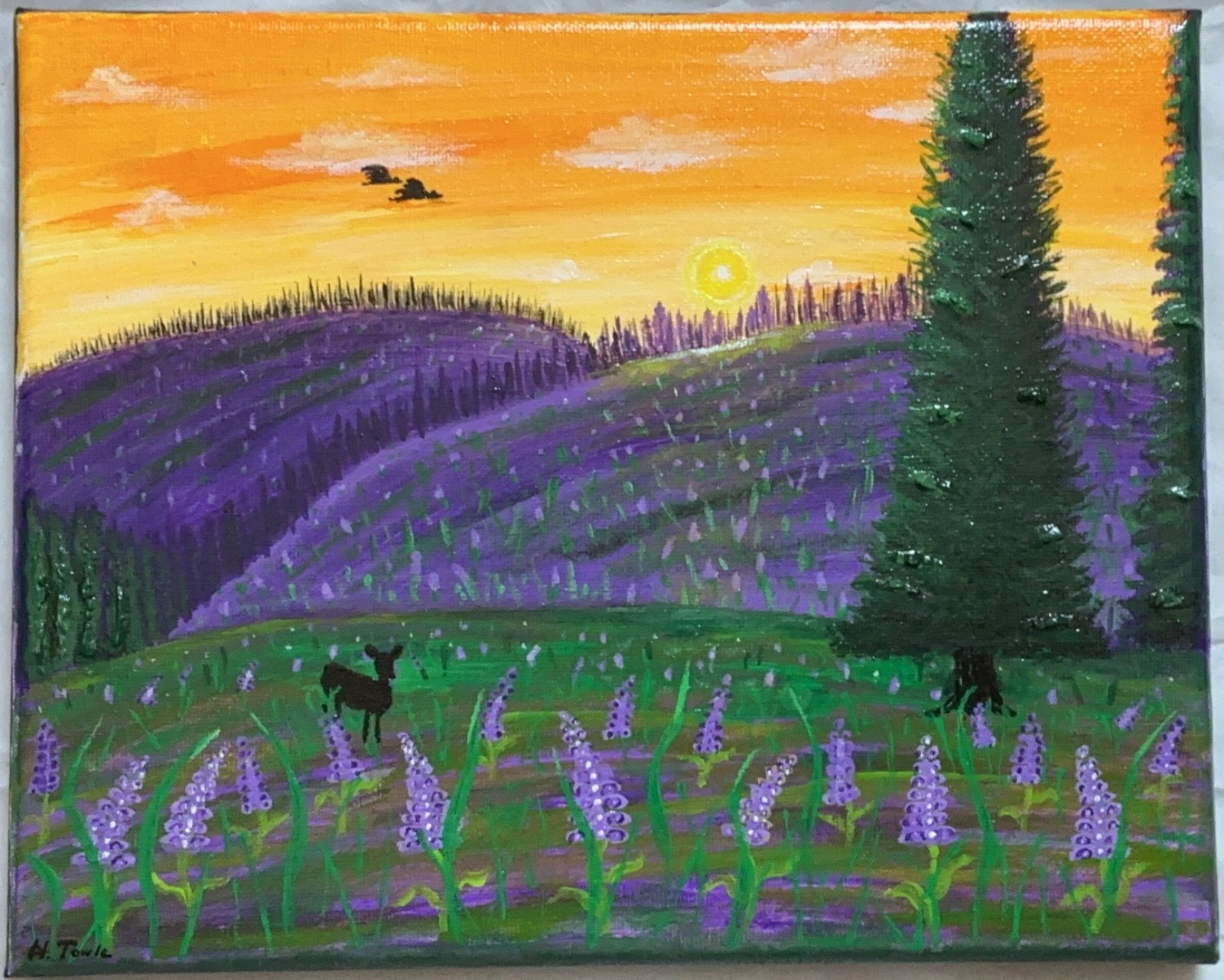 Hand-Painted Canvas Lavender Landscape Texture Art 10”x 8” Acrylic Painting COA