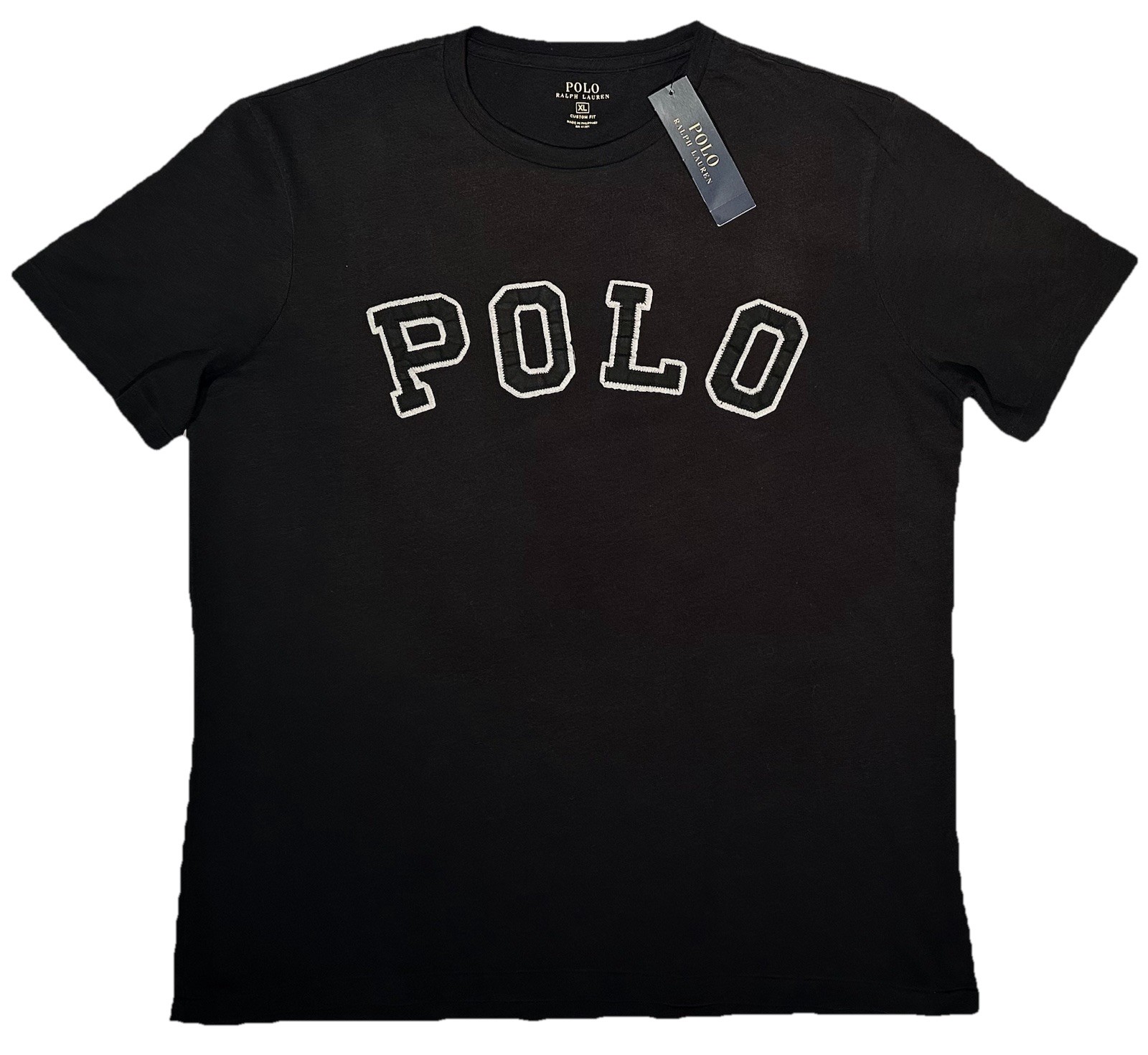 NEW VINTAGE POLO RALPH LAUREN T SHIRT XL WORDMARK PATCH LETTERS BLACK COLLECTORS