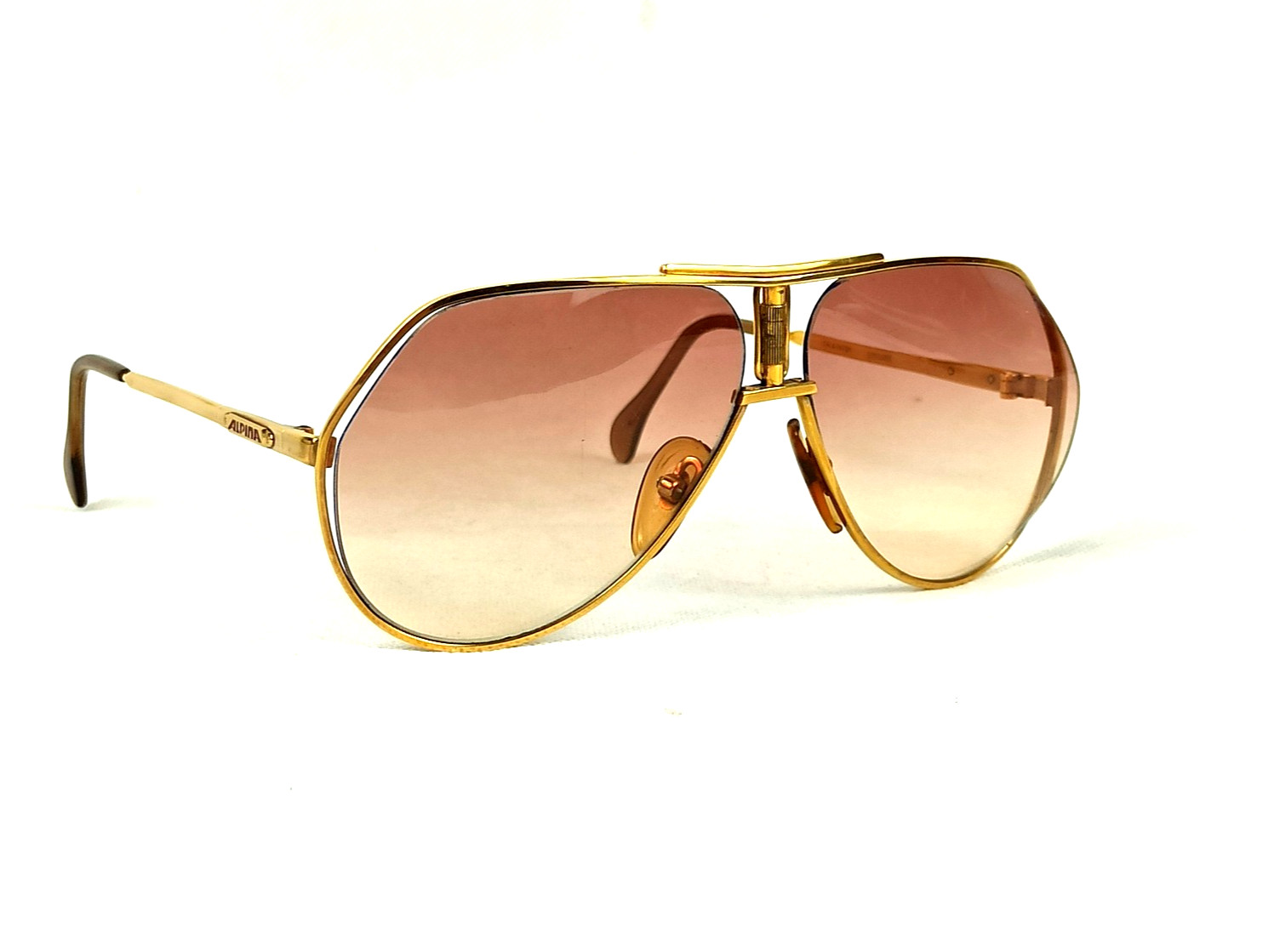 RARE 80s Alpina CM4 Quattro Gold Metal Frame Aviator Sunglasses West Germany
