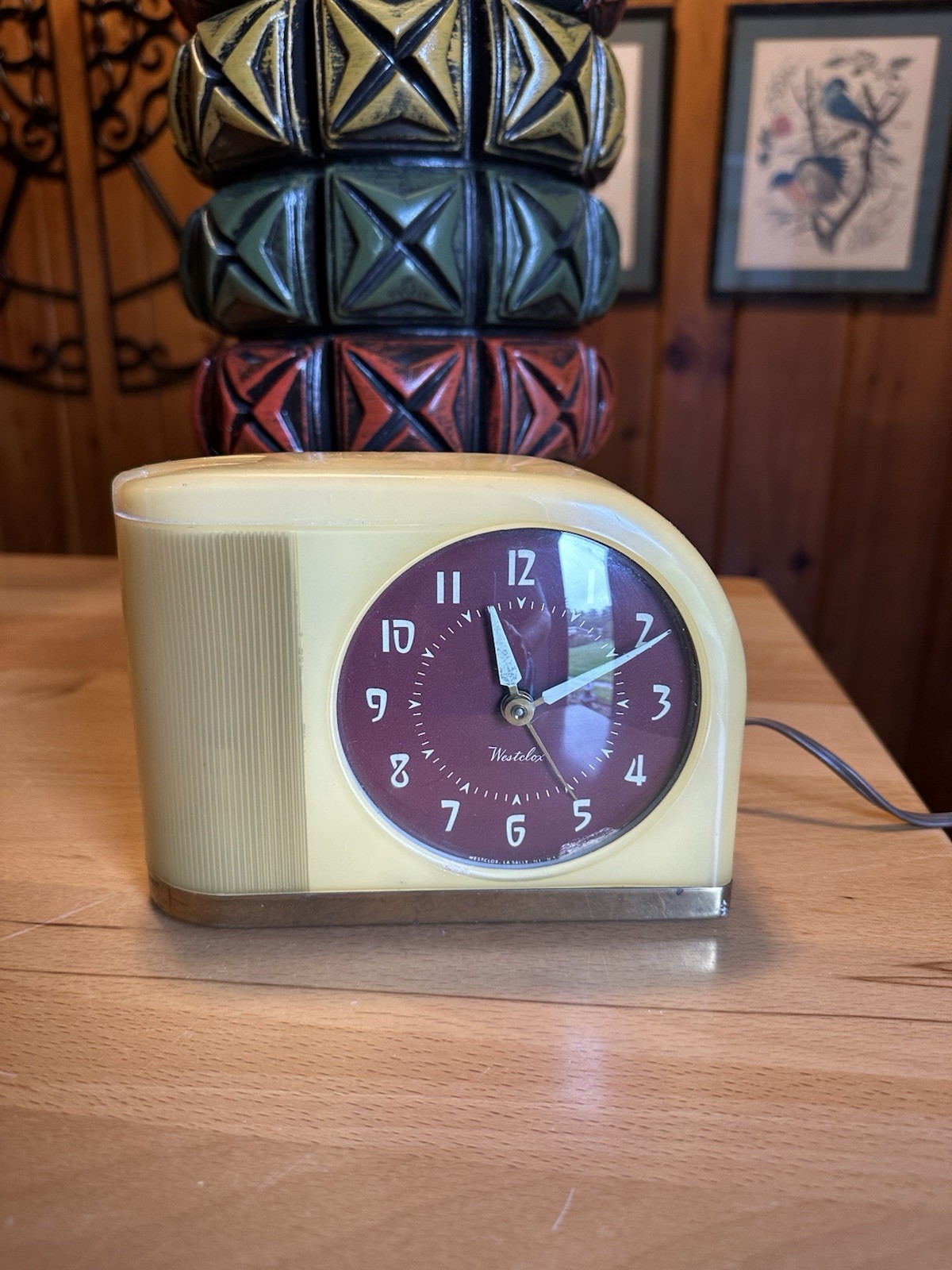 Vintage Westclox Moonbeam S5-J Alarm Clock Butterscotch MCM 1950s Works Vintage Westclox Moonbeam S5-J Alarm Clock Butterscotch MCM 1950s Works