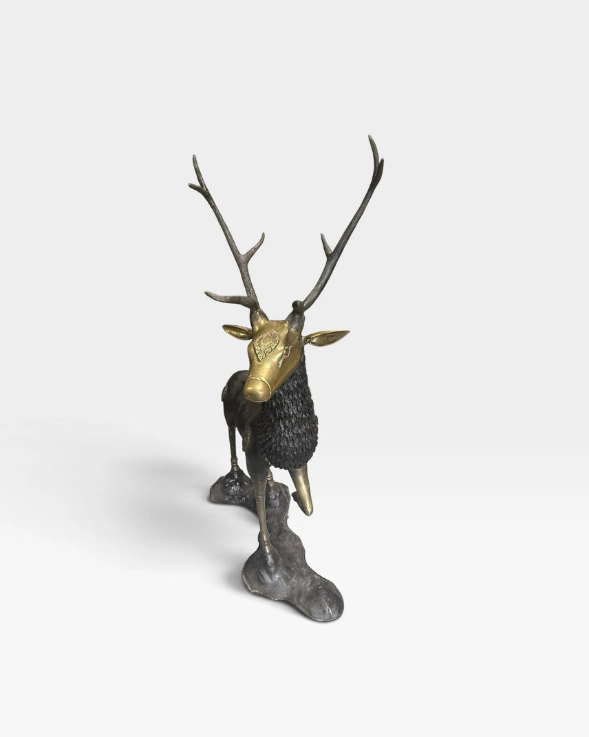 Vintage Mid-Century Bronze & Brass Stag Deer Sculpture 51
