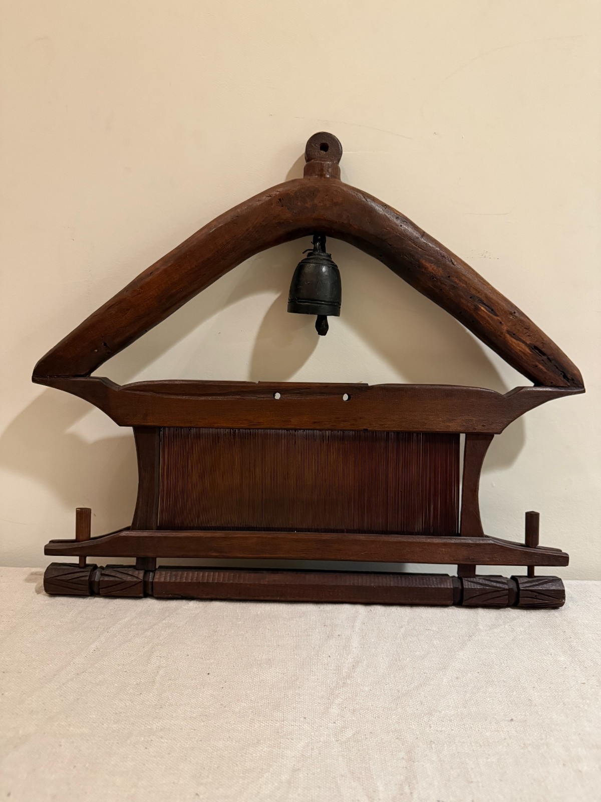 Antique Southeast Asian Wooden Weaving Loom Reed Wall Hanger Fabric Valet with B Antique Southeast Asian Wooden Weaving Loom Reed Wall Hanger Fabric Valet with B