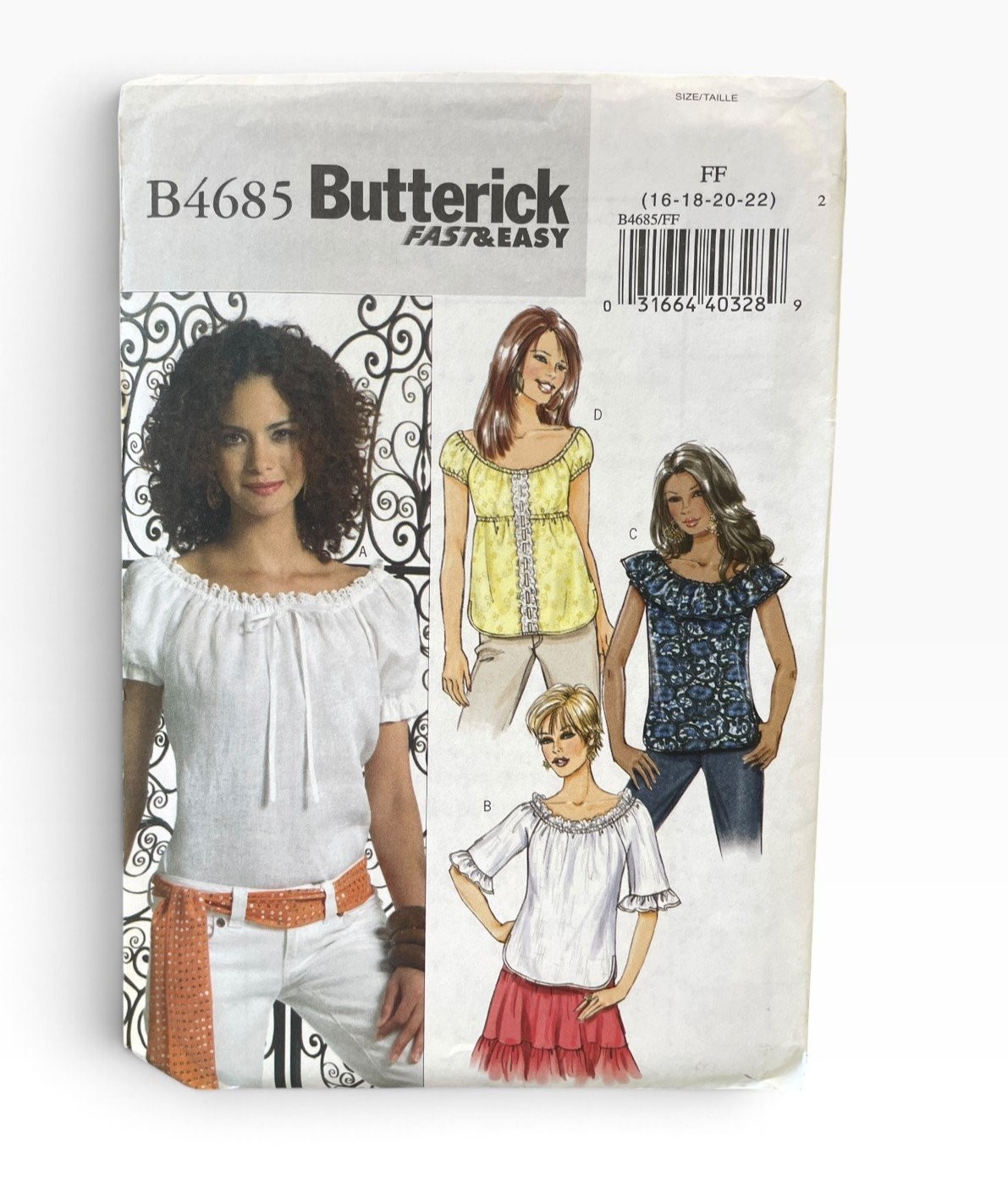 Butterick B4685 Misses\' Top Blouse Sizes 16-22 Fast Easy Pullover Peasant