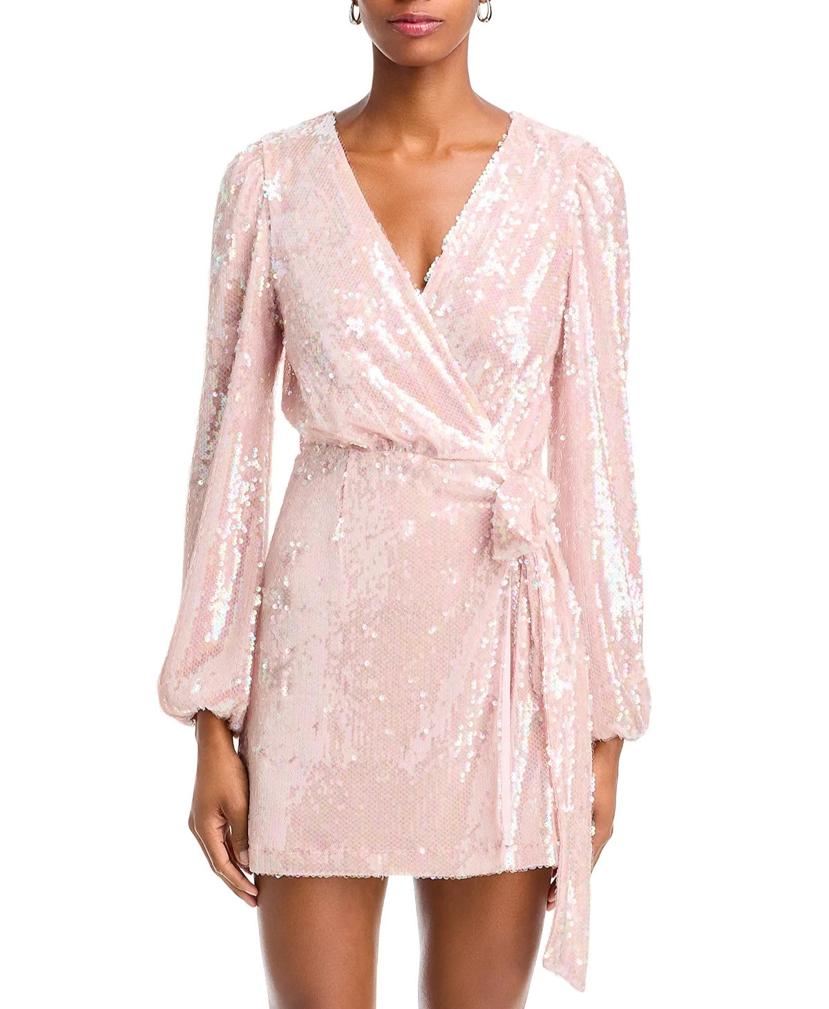 Wayf L93313 Blush Flash Sequin Wrap Ballon Sleeve Mini Dress Size XS Wayf L93313 Blush Flash Sequin Wrap Ballon Sleeve Mini Dress Size XS
