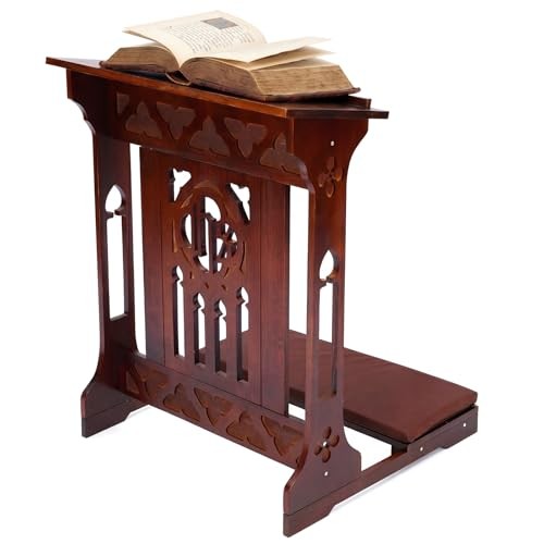 Florentine Prayer Bench Kneeler Church Prayer Bench Stool with Shelf and Cushion