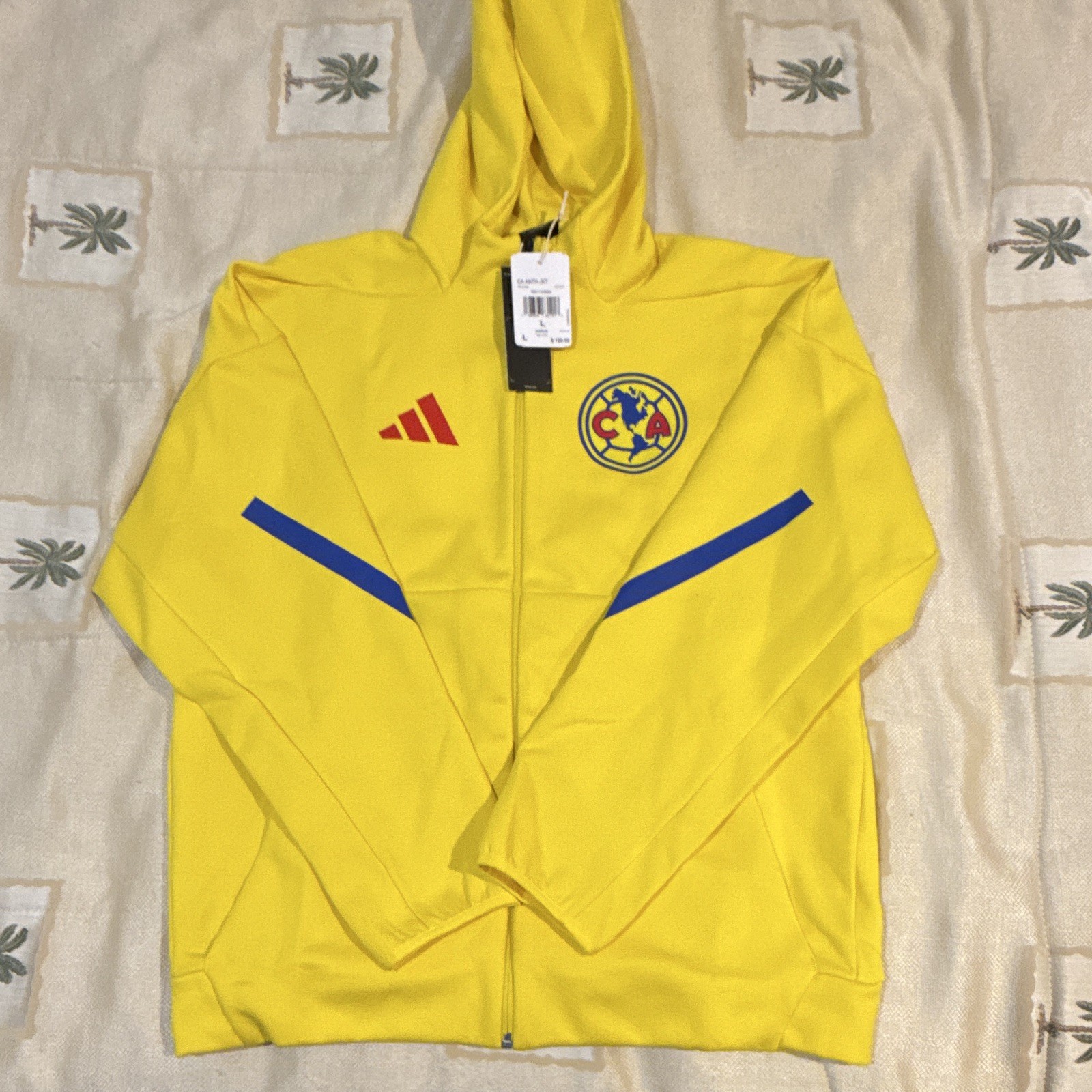 adidas Club América Soccer Full Zip Hooded Jacket Yellow Mens Size L Licensed adidas Club América Soccer Full Zip Hooded Jacket Yellow Mens Size L Licensed