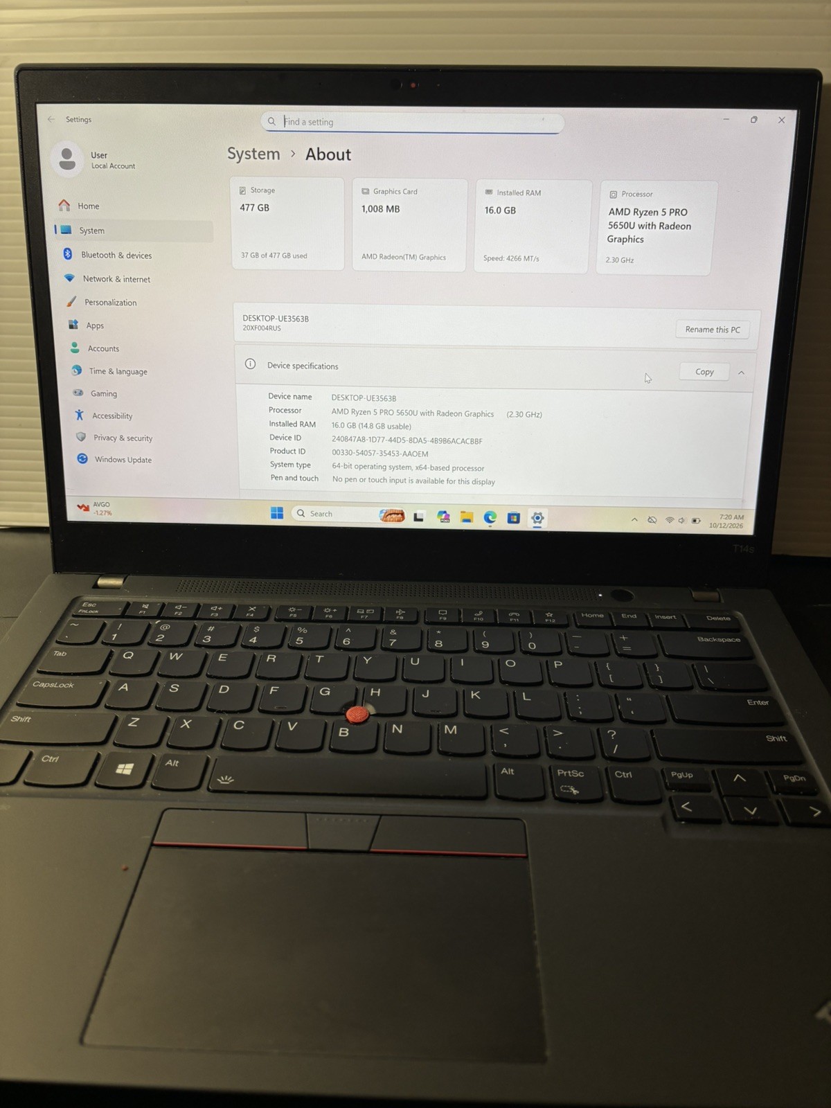 Lenovo ThinkPad T14 Gen 2 - AMD Ryzen 5 Pro, 512GB NVMe, 16GB RAM, 1GB VRAM Used