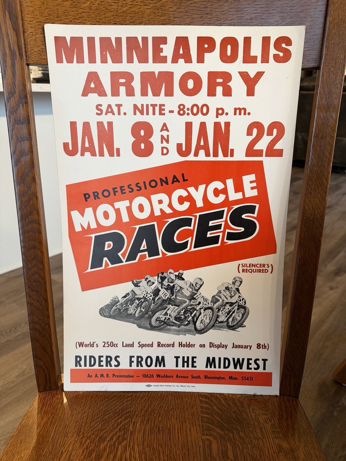 Vintage Minneapolis Armory Professional Motor Tackle Racing Poster Sign MN Wow