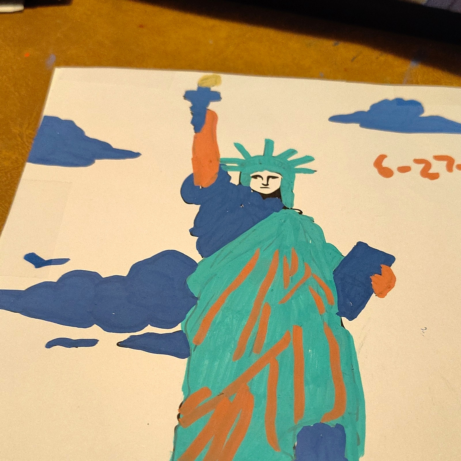 TV Signed Pop Art Statue of Liberty Painting on Paper, Patriotic Americana