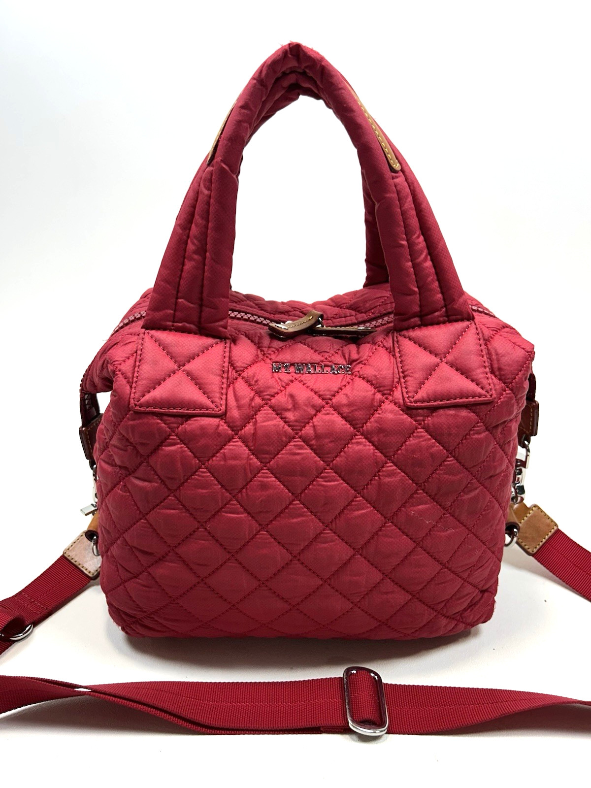 MZ WALLACE Red Small Sutton Deluxe Light Weight Quilted Nylon Crossbody Tote MZ WALLACE Red Small Sutton Deluxe Light Weight Quilted Nylon Crossbody Tote