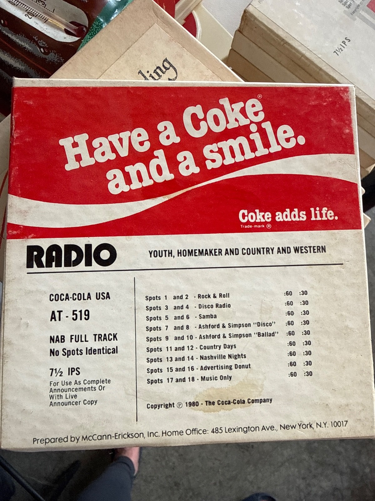 vintage coca cola radio ads 7 1/2 IPS on reel in box, 1984 vintage coca cola radio ads 7 1/2 IPS on reel in box, 1984
