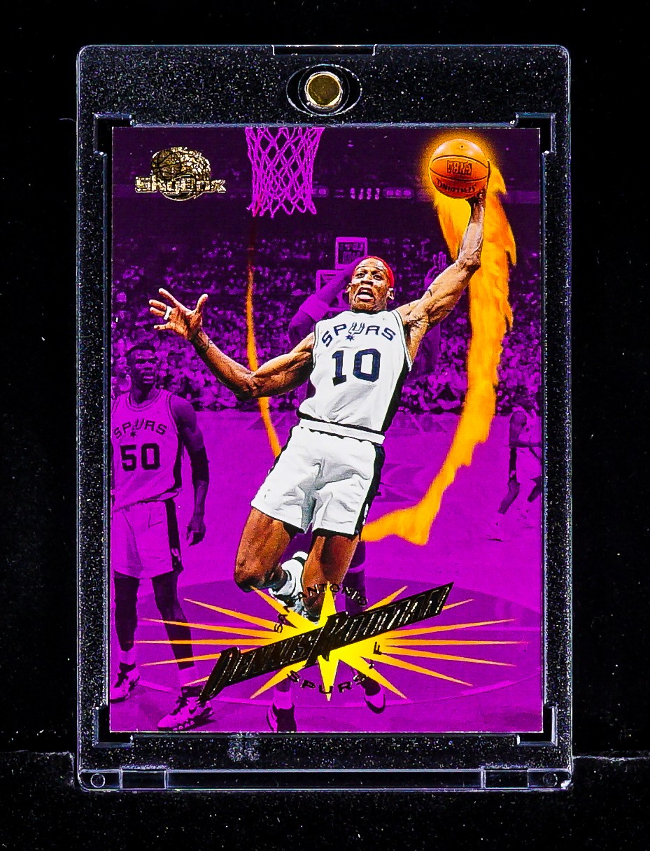 Dennis Rodman RARE PURPLE FLAMING BASKETBALL CARD San Antonio Spurs HALL OF FAME