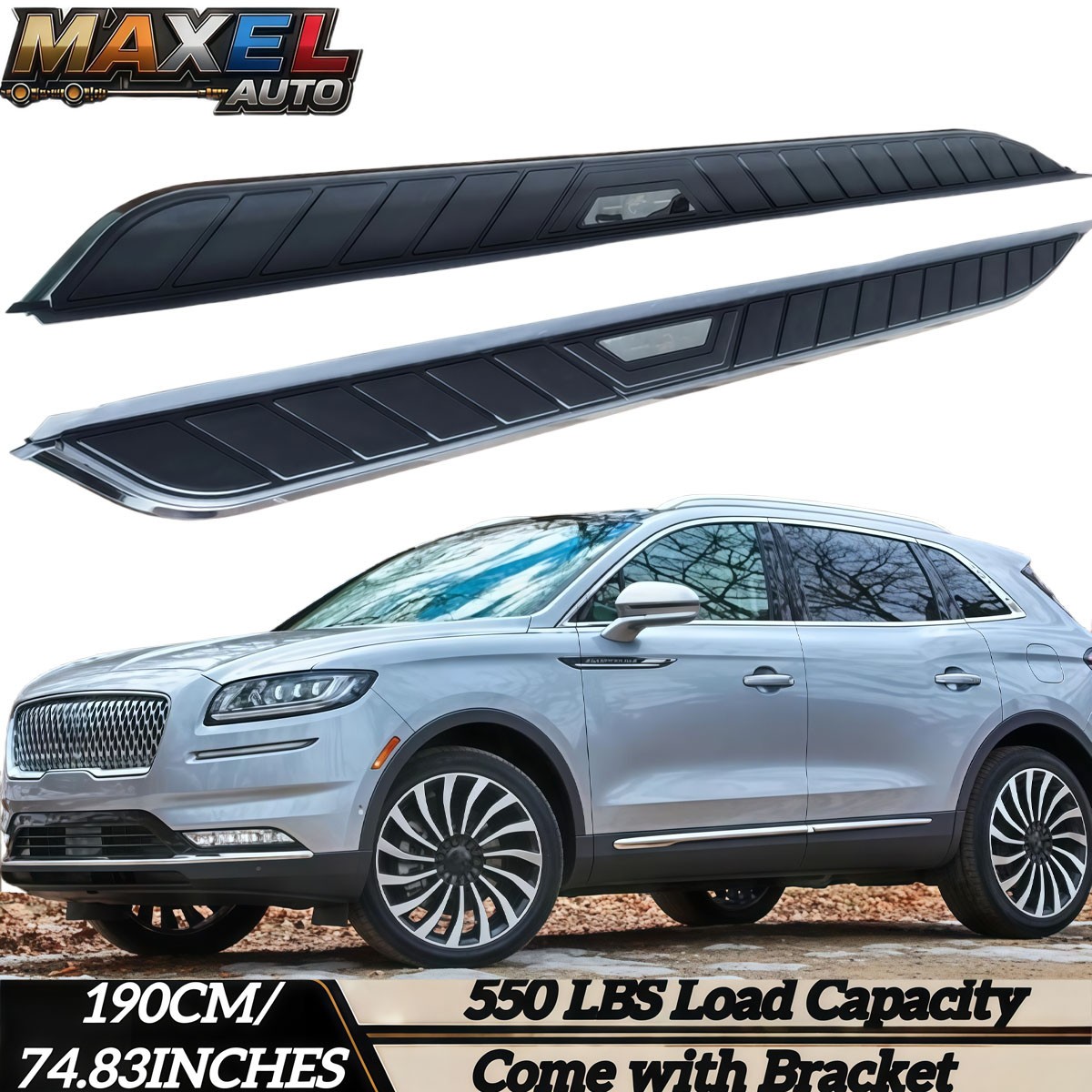 550LBS Alu Running Boards Side Step Fits for Lincoln Nautilus U540 2019-2023 2PC