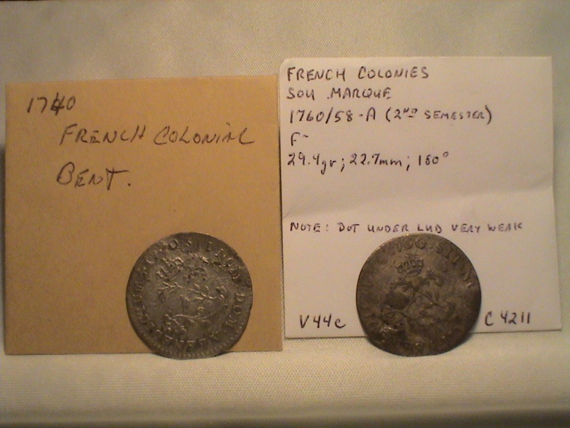 1740-V? and 1760/58-A French Colonial Sou Marque 1740-V? and 1760/58-A French Colonial Sou Marque