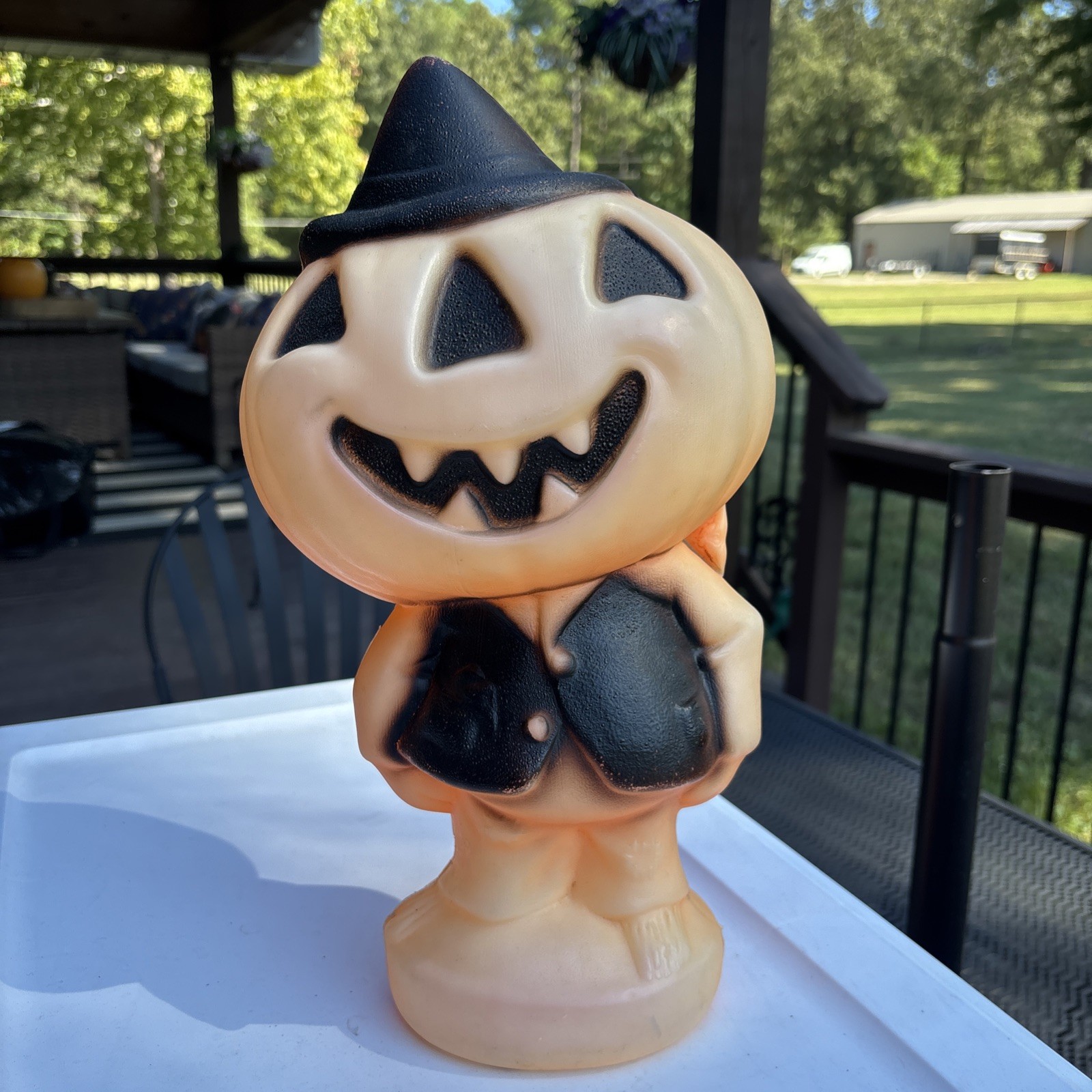 VTG Gregg Products Halloween Pumpkin Man Jack O Lantern Scarecrow Hobo Blow Mold
