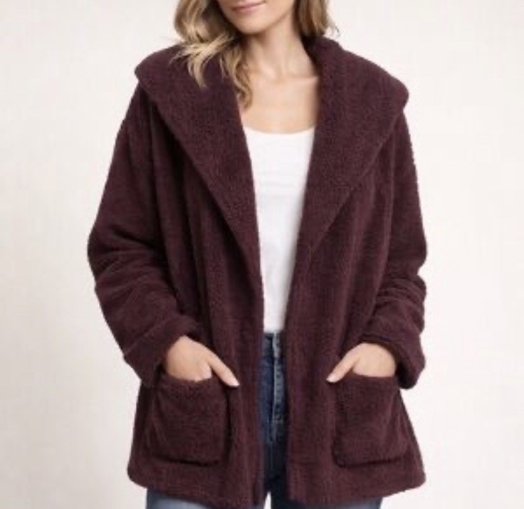 Koolaburra by UGG Sherpa Fleece Shawl Collar Cardigan Sweater Burgundy 3X New