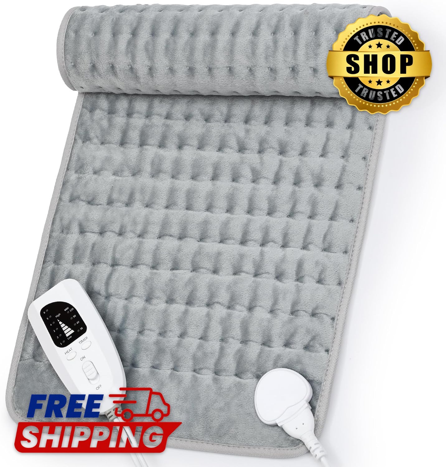 Electric Heating Pad for Back, 24x12 In, 6 Heat Levels, Silver Gray Electric Heating Pad for Back, 24x12 In, 6 Heat Levels, Silver Gray