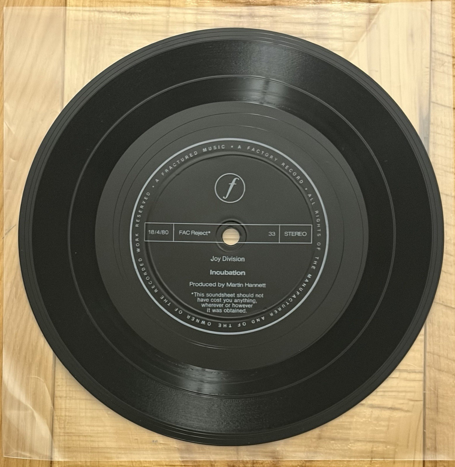 Joy Division Incubation B/W Komakino 1980 7” Flexi Disc VG+ 33 RPM UK Import