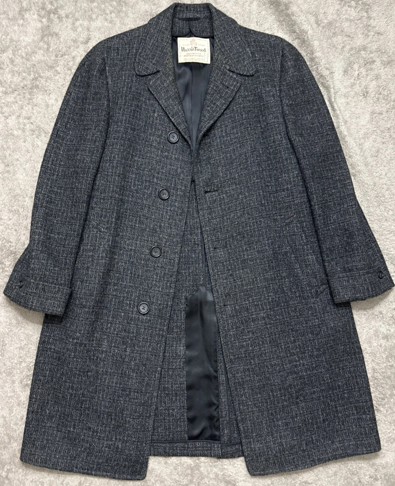 Harris Tweed Overcoat Grey Plaid Handwoven Wool M/L Harris Tweed Overcoat Grey Plaid Handwoven Wool M/L