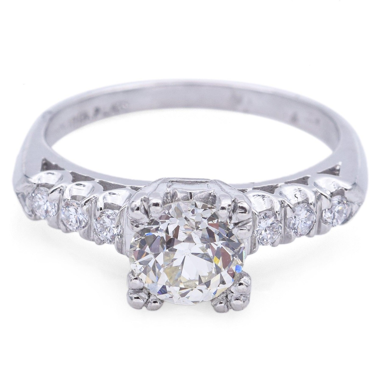 GIA 1.03ct Old Euro L SI1 Diamond Center 900 Platinum 1.15tcw Engagement Ring