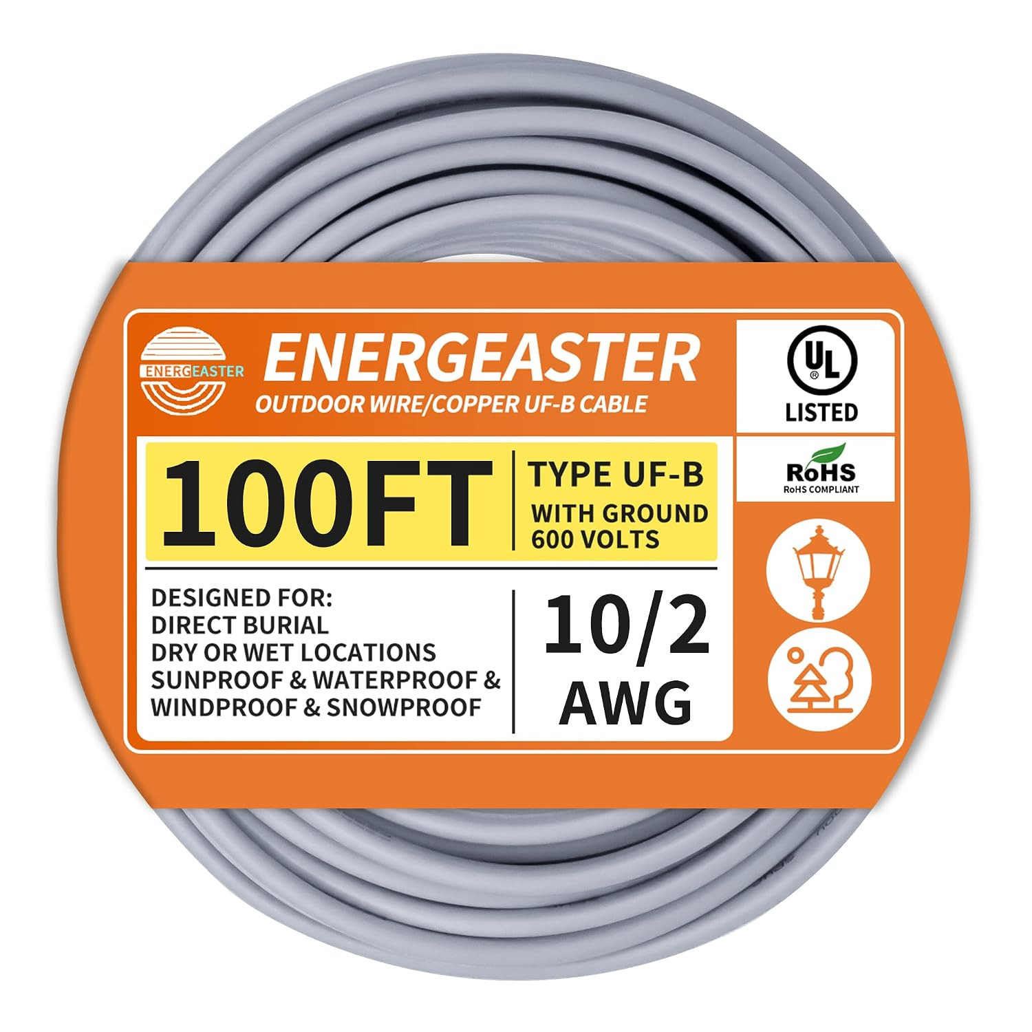 10/2 UF-B 100FT Solid Underground Feeder Direct Burial Cable