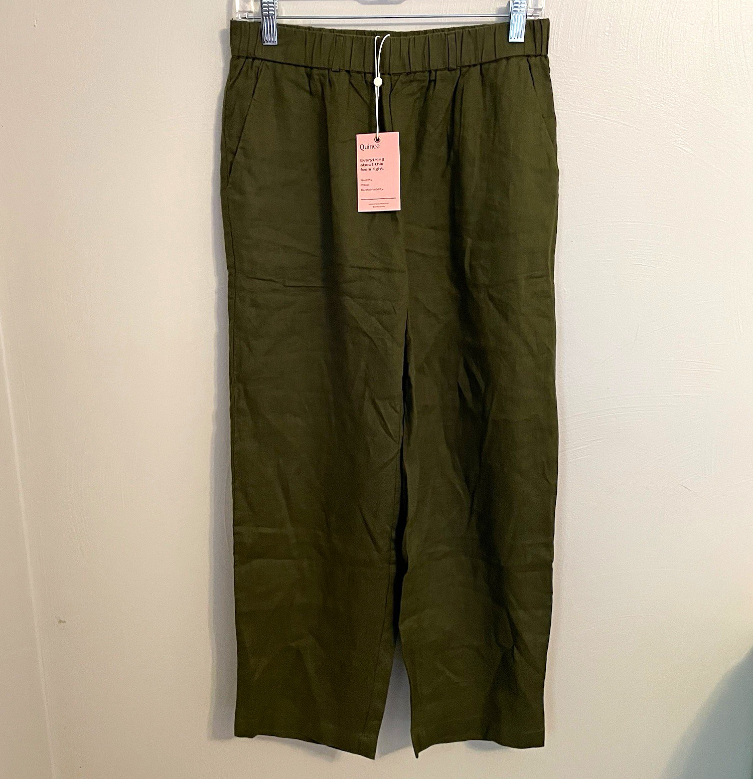 Quince Women’s Green Solid Linen Pants Elastic Waist with Pockets Size S Quince Women’s Green Solid Linen Pants Elastic Waist with Pockets Size S