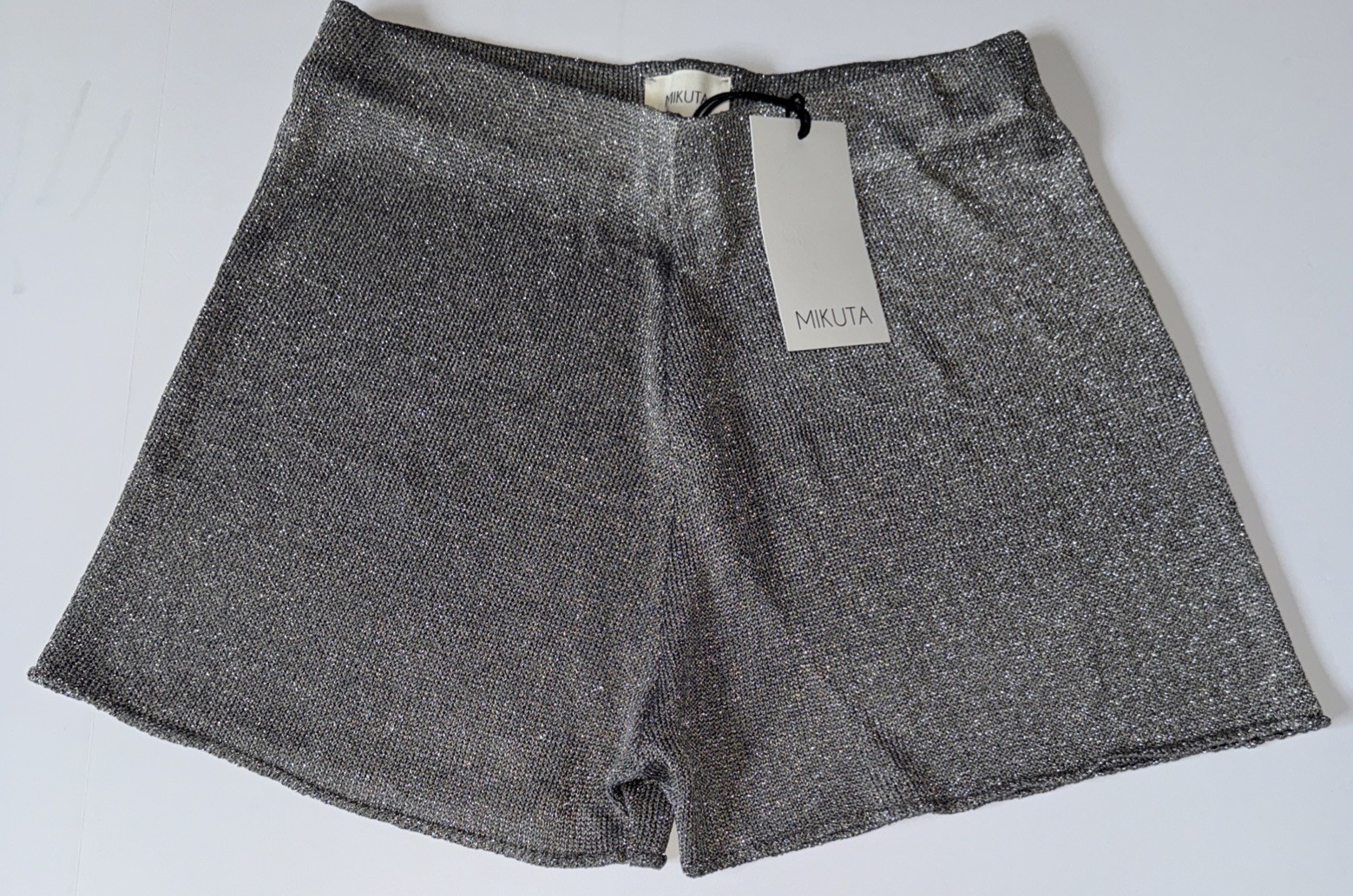 $130 New Silver Sparkly Thin Knit Shorts Size Extra Large XL Viscose Metallic
