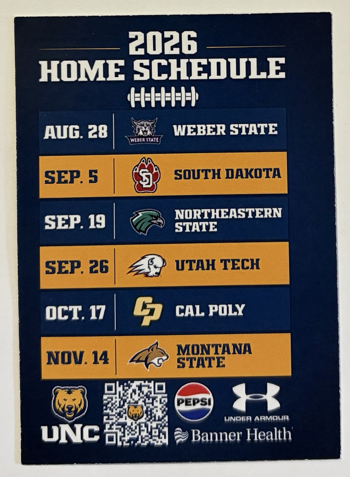 2026 NORTHERN COLORADO BEARS Schedule 🏈 College Football Sked ‼️COOL HOME CARD